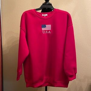 USA Sweatshirt. PTP 23in. Color- red.